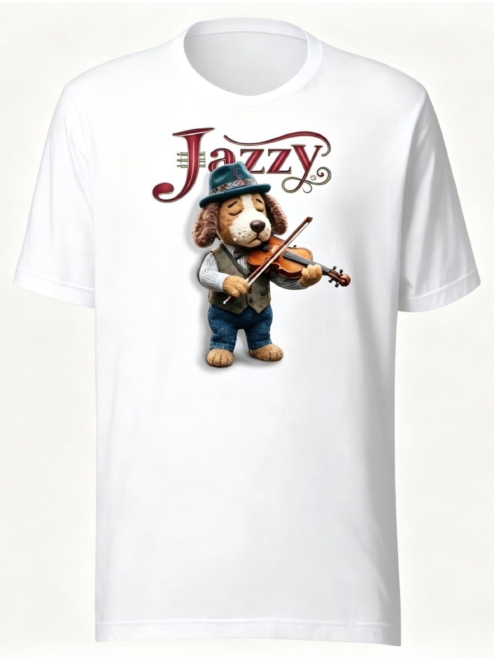 Jazzy the Dog Violinist Vintage Womens Mens T-shirt Unisex
